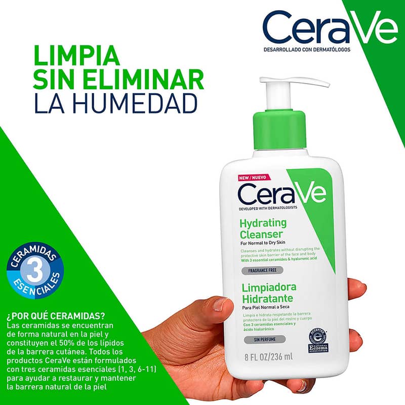 Cerave Limpiador Hidratante Piel Seca 236ml Locion Facial Y Corporal - Imagen 8