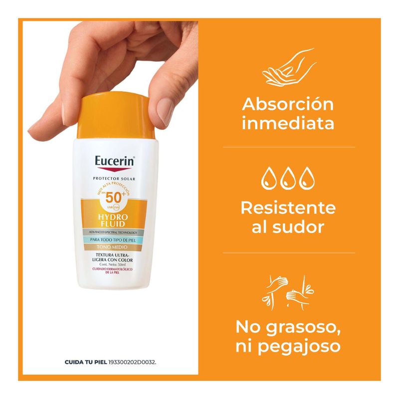 Eucerin Protector Solar Hydro Fluid Ultra Ligera Tono Medio 50fps 50ml - Imagen 3